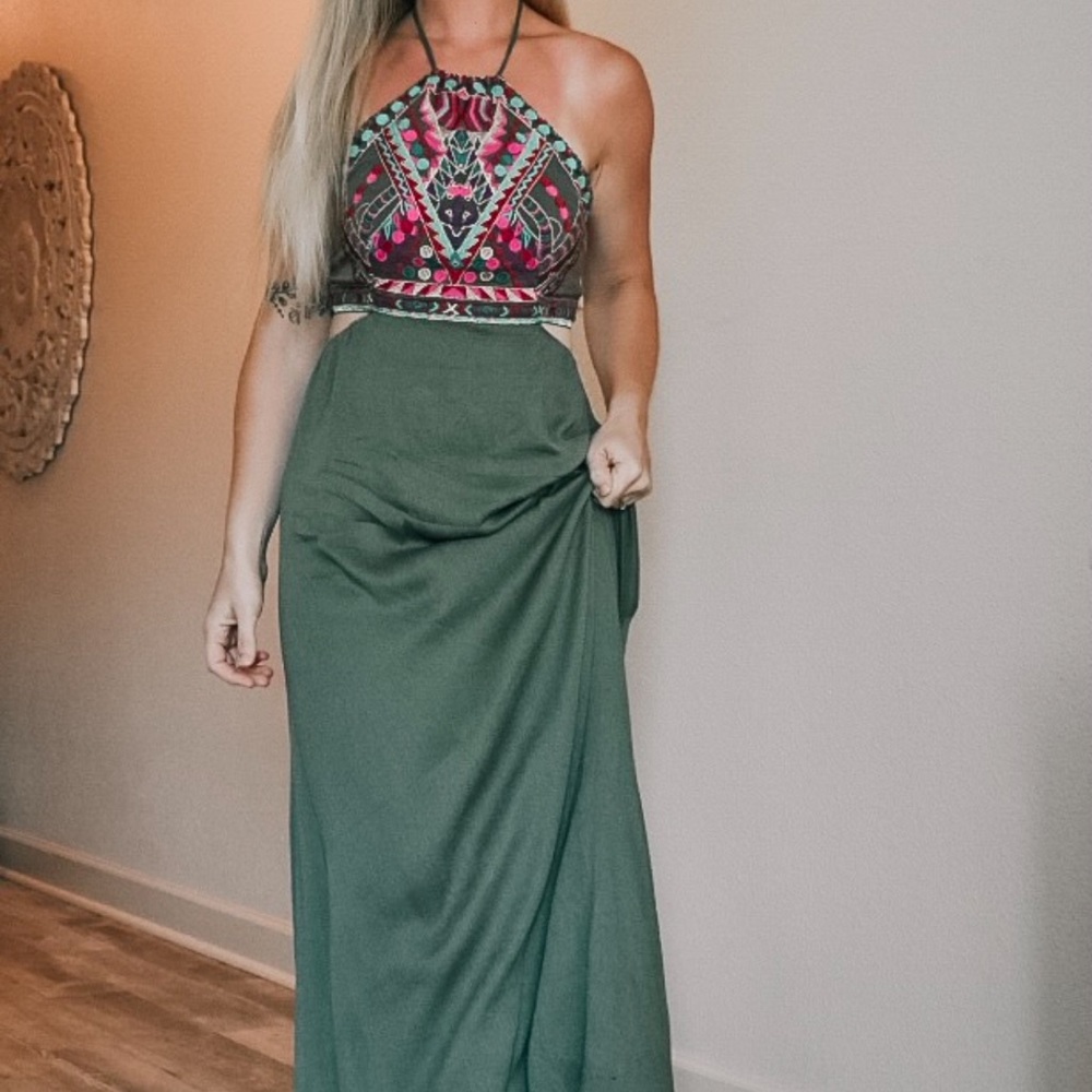 Floor length, halter maxi dress
